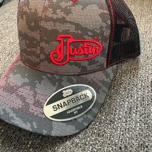 Justin Boots Gray and Red Snapback Hat
